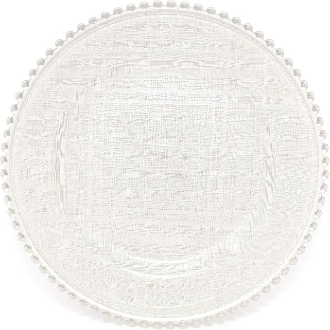 Cross-stitch Pattern Glass Charger 12.6 Inch Dinner Plate With Beaded Rim - Set of 4 - White | Amazon (US)