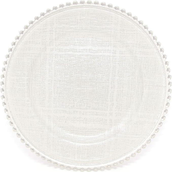 Cross-stitch Pattern Glass Charger 12.6 Inch Dinner Plate With Beaded Rim - Set of 4 - White | Amazon (US)