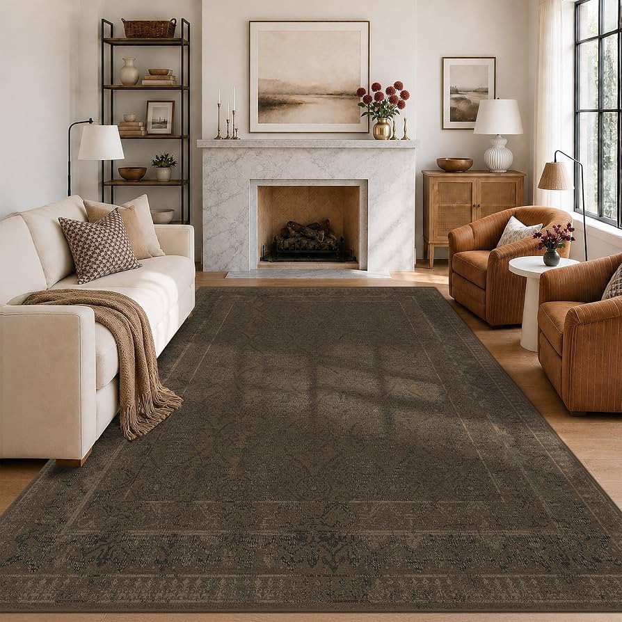 Brown Vintage Washable 8x10 Area Rug for Living Room & Bedroom, Non-Slip Distressed Rugs for Dini... | Amazon (US)