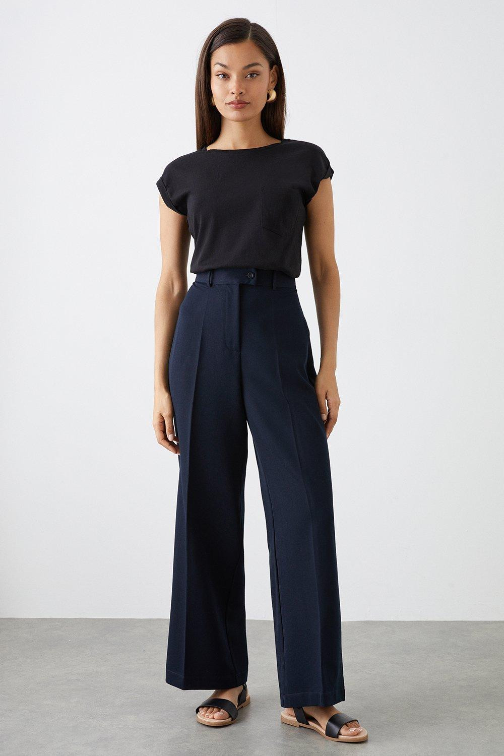 Trousers | Petite High Waist Wide Leg Tab Trouser | Dorothy Perkins | Dorothy Perkins (UK)