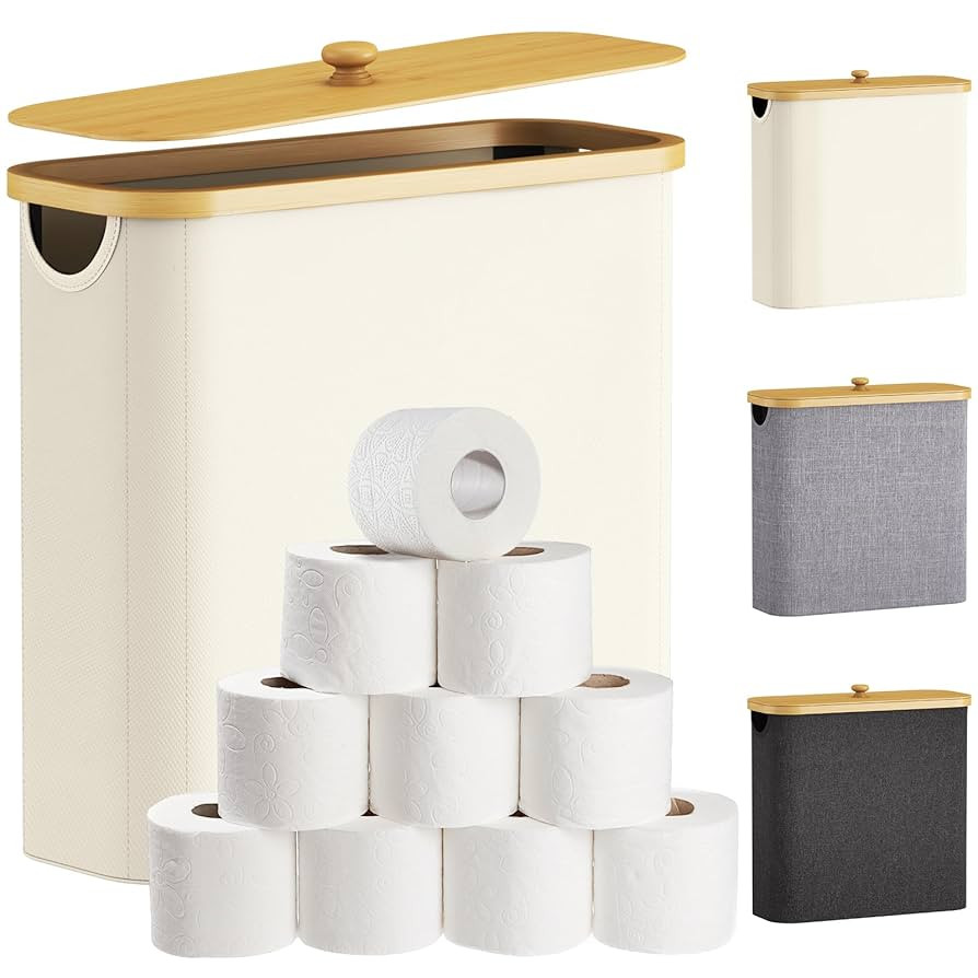 Lifewit Toilet Paper Storage Basket with Bamboo Lid, Holds 12 to 16 Rolls, Free Standing Toilet P... | Amazon (US)