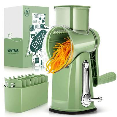 SUSTEAS Rotary Cheese Grater With Handle - Food Shredder With 5 Well-Designed Blades & Strong Suction Base,Round Mandoline Slicer & Vegetable Grater F | SHEIN