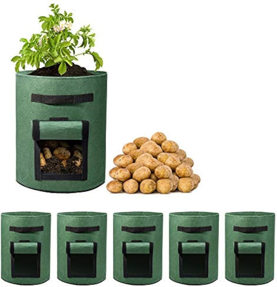 Delxo 5 Pack 7 Gallon Potato Growing Bags, Planter Garden Grow Bags with Flap, Double Layer Breathable Nonwoven Cloth for Planting,Vegetable,Tomato,Aeration Fabric Pots with Handles Green | Amazon (US)