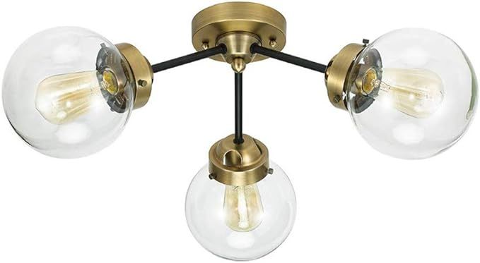 Amazon Brand – Rivet Mid-Century Modern Glass Globe Flushmount Lighting Fixture with 3 LED Bulb... | Amazon (US)