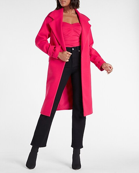 Belted Wrap Front Faux Wool Coat | Express