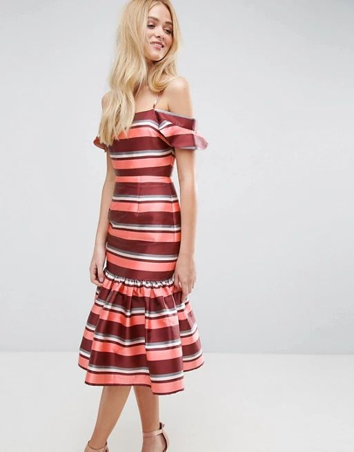 ASOS Stripe Drop Seamed Midi Dress with Flutter Sleeves | ASOS UK