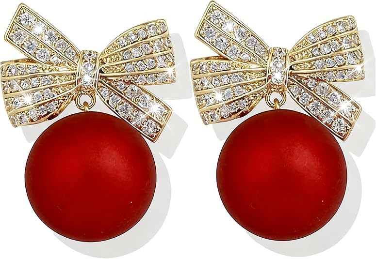 Christmas Earrings for Women Rhinestone Pearl Bow Earrings Holiday Jewelry Gifts Christmas Outfit... | Amazon (US)