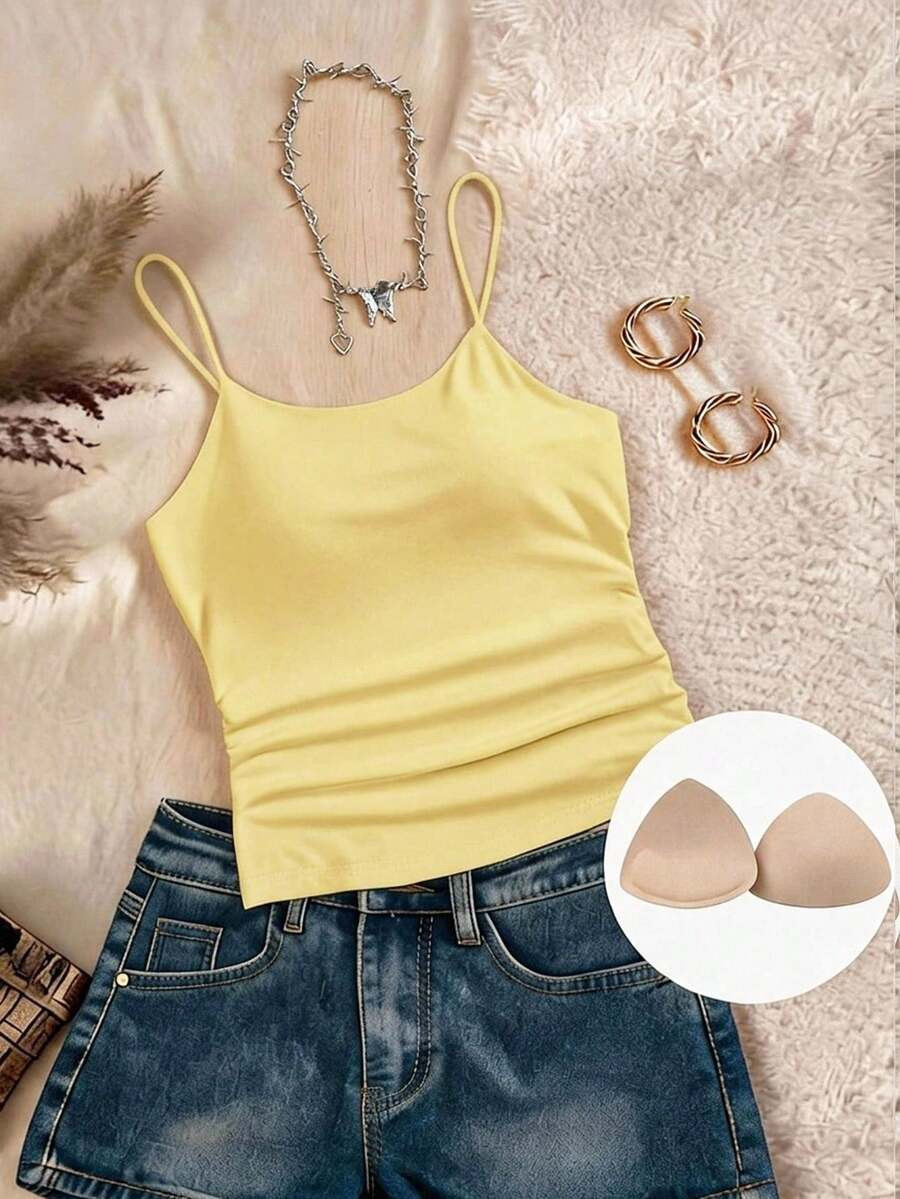 LocalTseoso Women Tight-Fitting Round Neck Chest Pad Breathable Summer All-Match Camisole Women T... | SHEIN