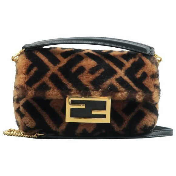 100% Authentic FENDI Baguette Brown Faux fur Satchel | Poshmark