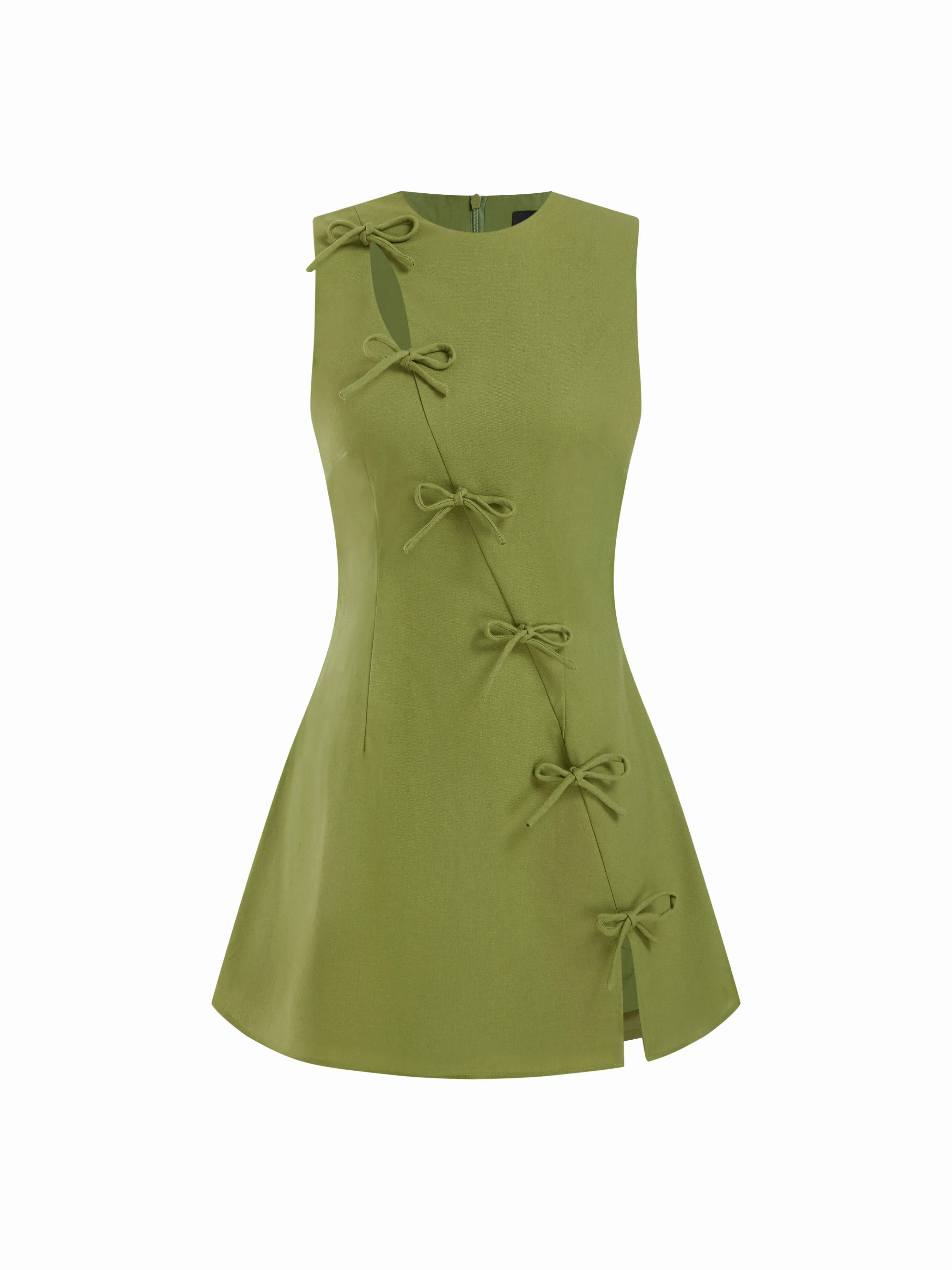 Cotton-blend Round Neckline Knotted Split Mini Dress | Cider