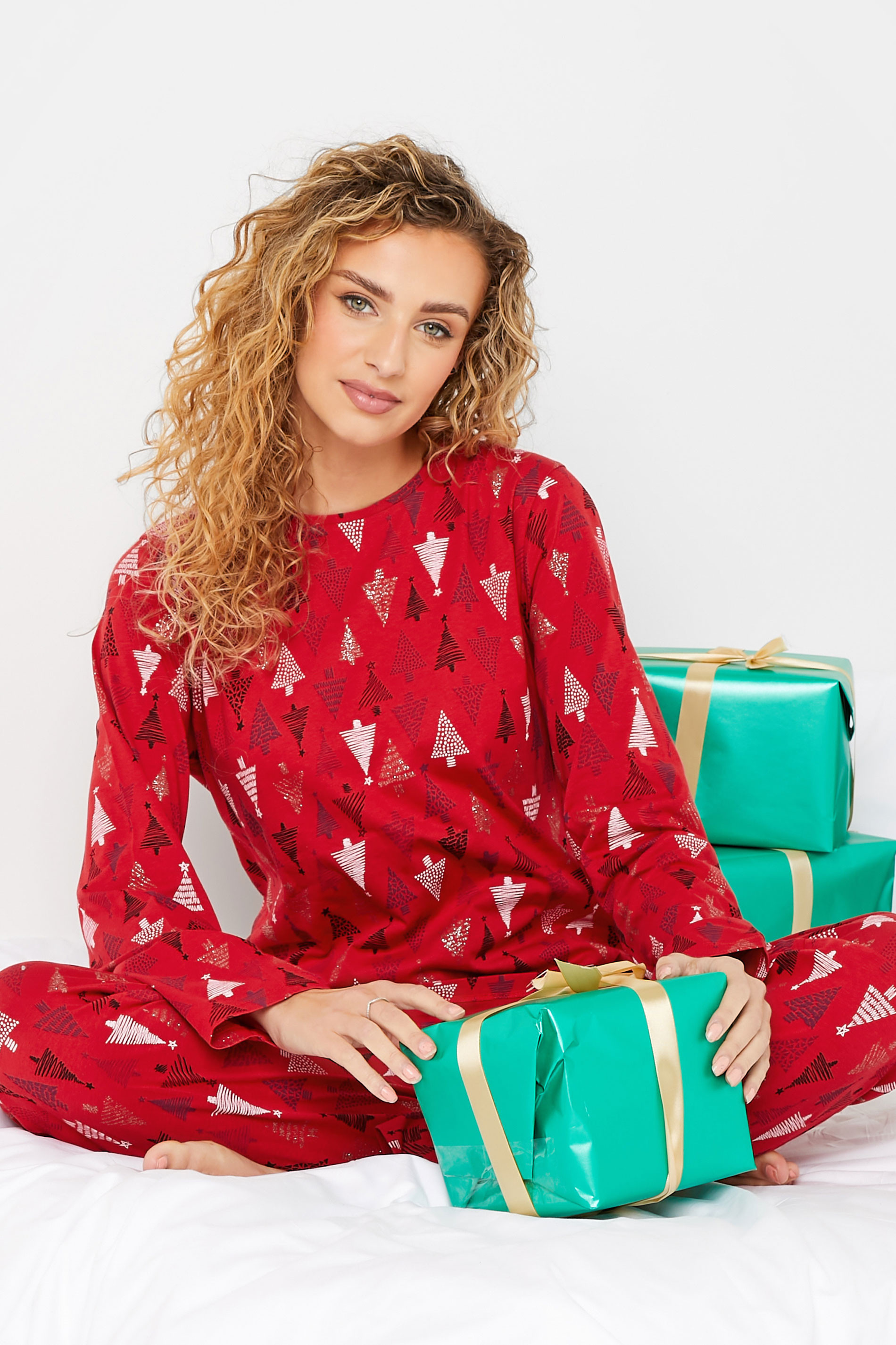 LTS Tall Red Christmas Tree Print Pyjama Set | Long Tall Sally