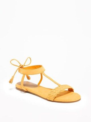 Old Navy Sueded Tie Back T Strap Sandals For Women Size 8 - Sweet pollen | Old Navy US