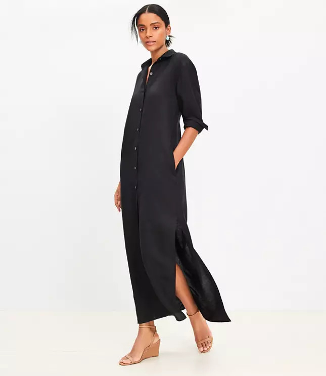 Linen Blend Pocket Maxi Shirtdress | LOFT