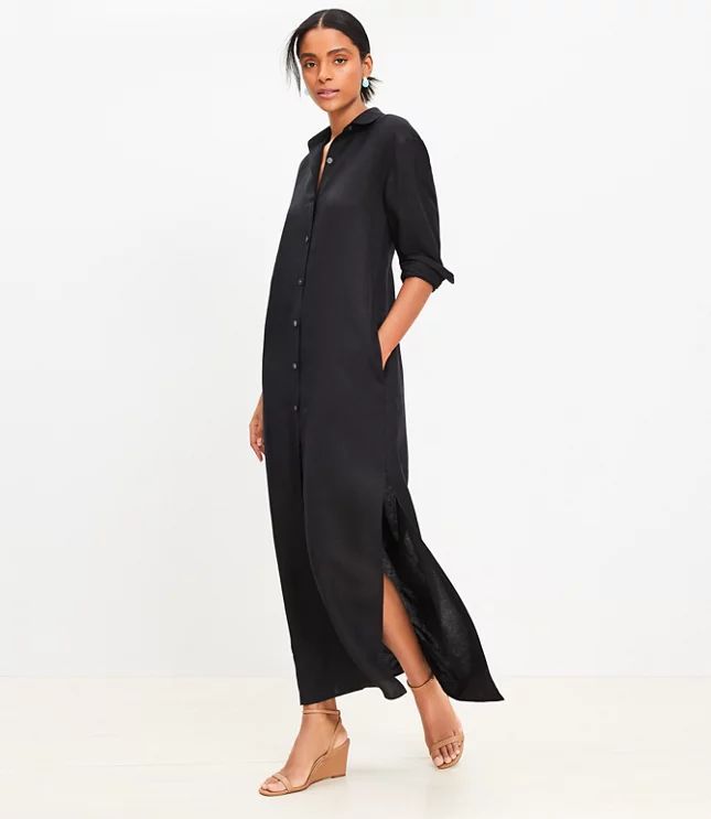 Linen Blend Pocket Maxi Shirtdress | LOFT