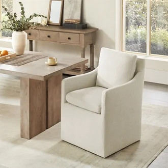 CHITA Dining Arm Chair with Caster Wheels for Kitchen Fabric Upholstered Dining Room Chair, Linen | Walmart (US)