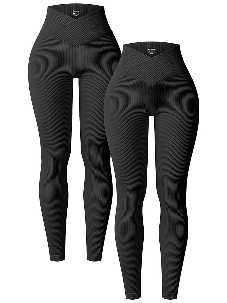 OQQ Women's 2 Piece Yoga Leggings Ribbed Seamless Workout High Waist Cross Over Athletic Exercise... | Amazon (US)