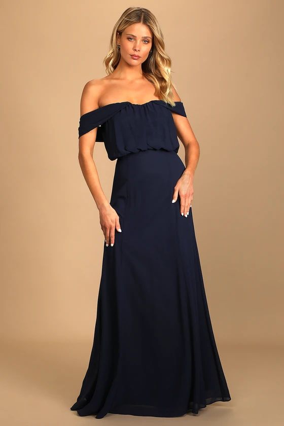 Enduring Love Navy Blue Off-the-Shoulder Maxi Dress | Lulus (US)