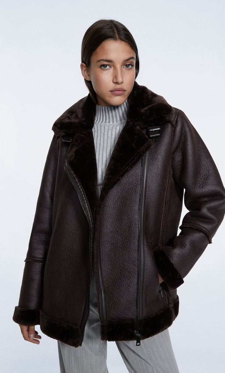 Blouson biker double face - Mode femme | Stradivarius France | Stradivarius (FR)