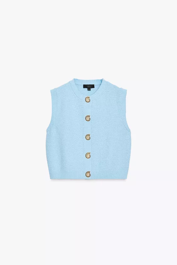 GOLD BUTTON TEXTURED KNIT WAISTCOAT TOP | Zara UK