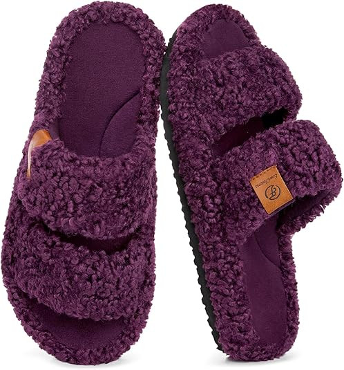 EverFoams Womens Fuzzy Open-toe Slippers Soft Comfy Memory Foam Indoor House Shoes | Amazon (US)