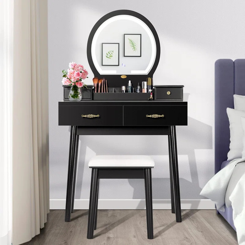 Gaisa Vanity Set with 3-Color Dimmable Lighted Mirror | Wayfair North America