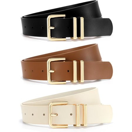 3 Pack Women Leather Belt for Jeans Dresses Pants Fashion Ladies Waist Belts with Gold Silver Buckle | Walmart (US)