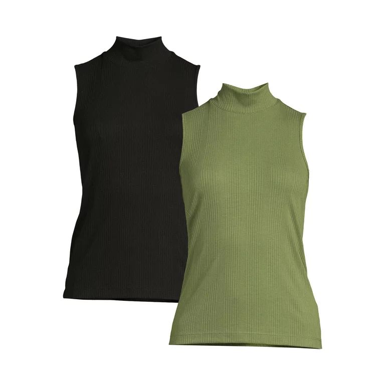 Time and Tru Women's Mock Neck Tank Top, 2-Pack - Walmart.com | Walmart (US)