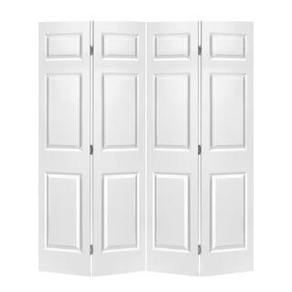 60 in. x 80 in. 6 Panel White Painted MDF Composite Bi-Fold Double Closet Door with Hardware Kit | The Home Depot