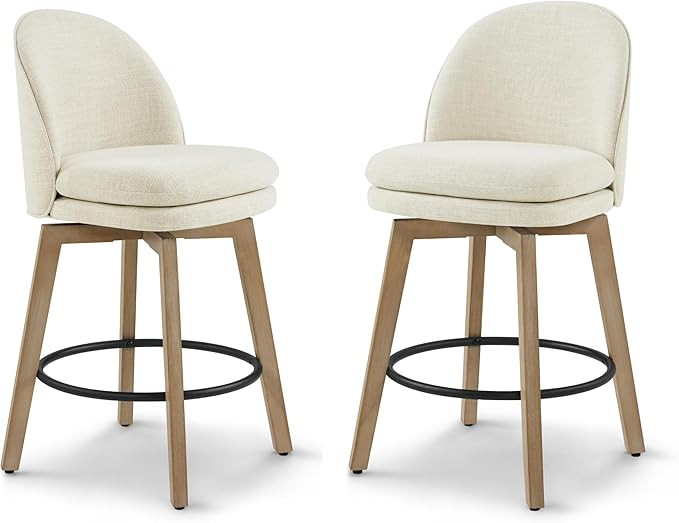 Counter Height Barstools 26 inch Upholstered Swivel Bar Stools with Back and Wood Legs for Kitche... | Amazon (US)