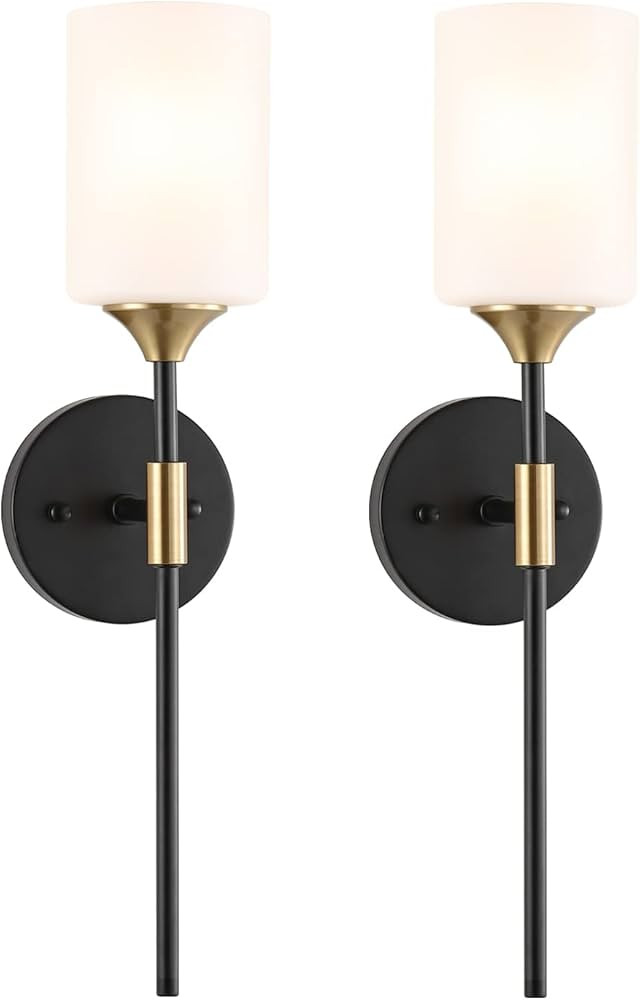 Industrial Mid Century Wall Sconce Set of 2 with White Cylinder Glass Shades Modern Bathroom Vani... | Amazon (US)