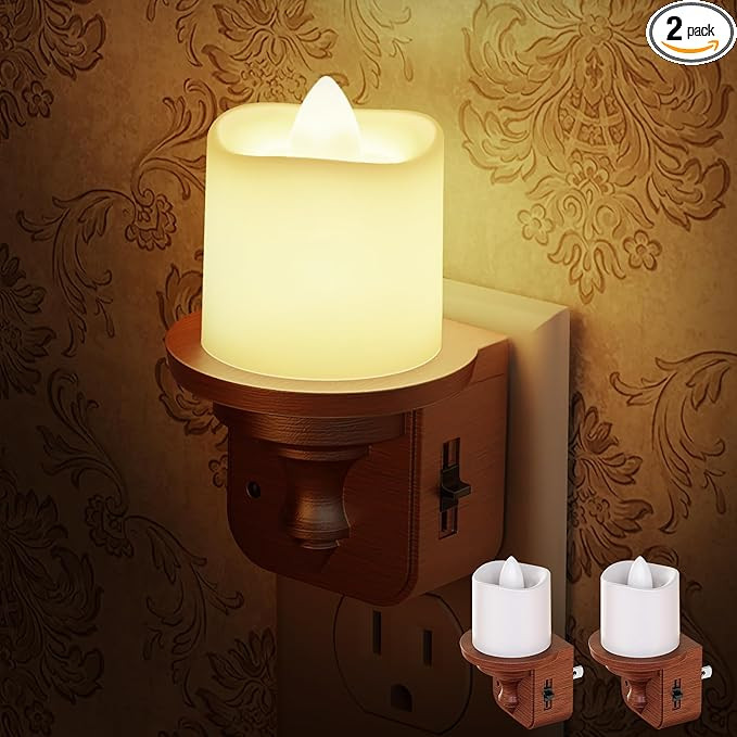 Briignite Candle Night Light, Night Lights Plug into Wall 2 Pack, LED Vintage Night Light with Li... | Amazon (US)