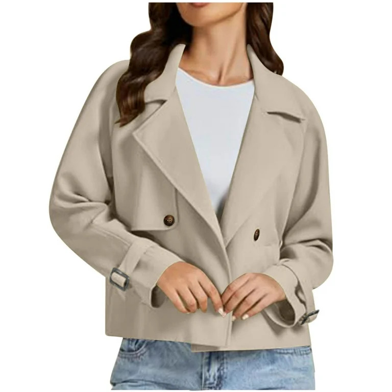 HomeGardon Womens Jackets Clearance! Cropped Trench Coat for Women Long Sleeve Double Breasted No... | Walmart (US)