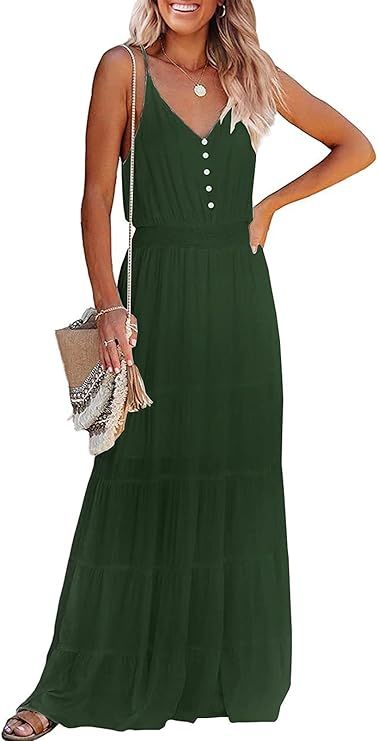 PRETTYGARDEN Women's Casual Summer Dress Spaghetti Strap Sleeveless High Waist Beach Long Maxi Su... | Amazon (US)