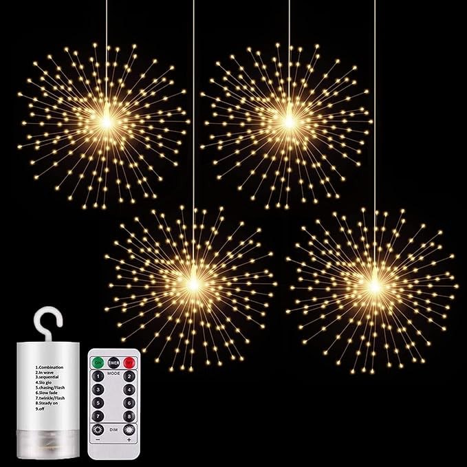 4 Pack Starburst Sphere Lights,200 LED Firework Lights, 8 Modes Dimmable Remote Control Waterproo... | Amazon (US)