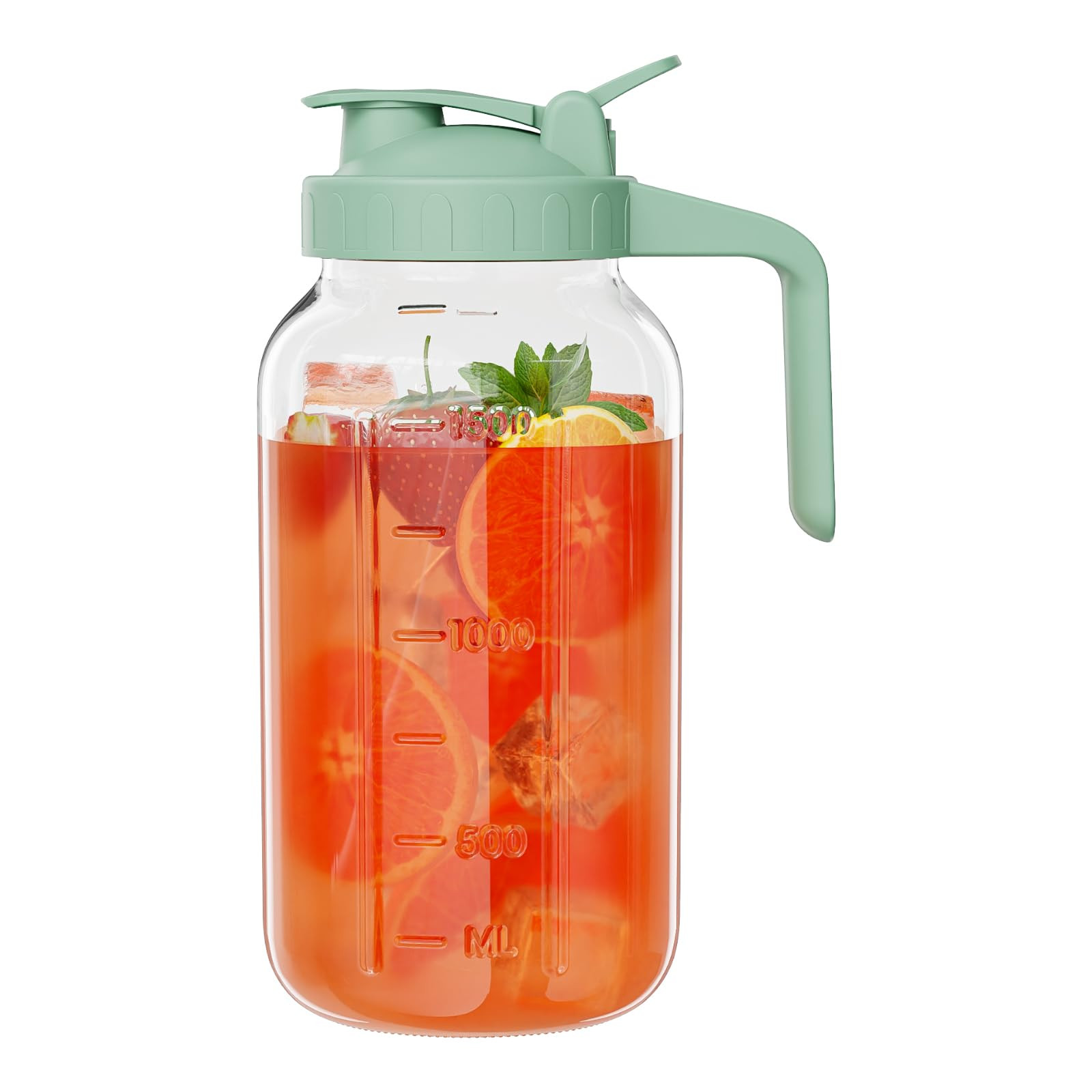 Glass Mason Jar Pitcher, 64 oz Wide Mouth Jug with Pour Spout Handle Lid for Cold Brew Coffee, Ic... | Amazon (US)
