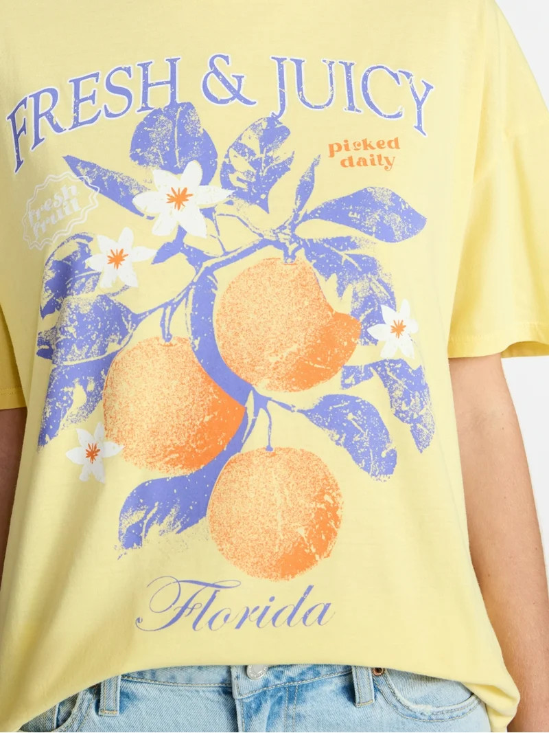 No Boundaries Washed Graphic Boyfriend Tee, Women's XXS-XXL | Walmart (US)