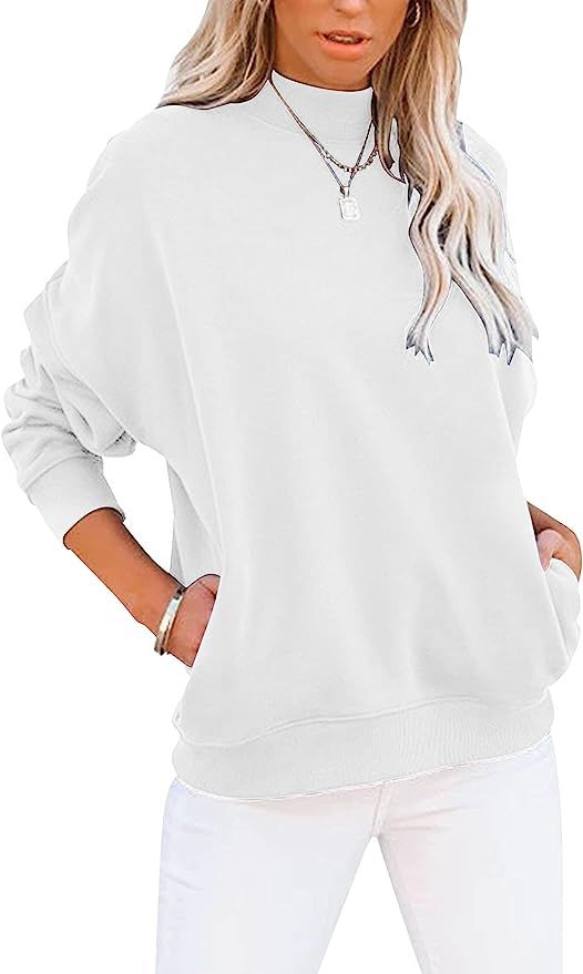 Minclouse Women's Casual Long sleeves Sweatshirt Tops Basic Loose Fit Mock Turtleneck Lightweight... | Amazon (US)