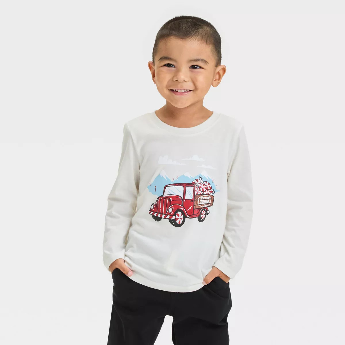 Toddler Boys' Long Sleeve Candy Cane Truck Graphic T-Shirt - Cat & Jack™ Almond | Target