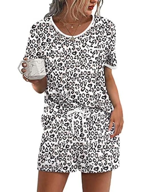 Ekouaer Womens Pajamas Sets Shorts 2 Piece Short Sleeve Lounge Sets Sleepwear Soft Pjs with Pocke... | Amazon (US)