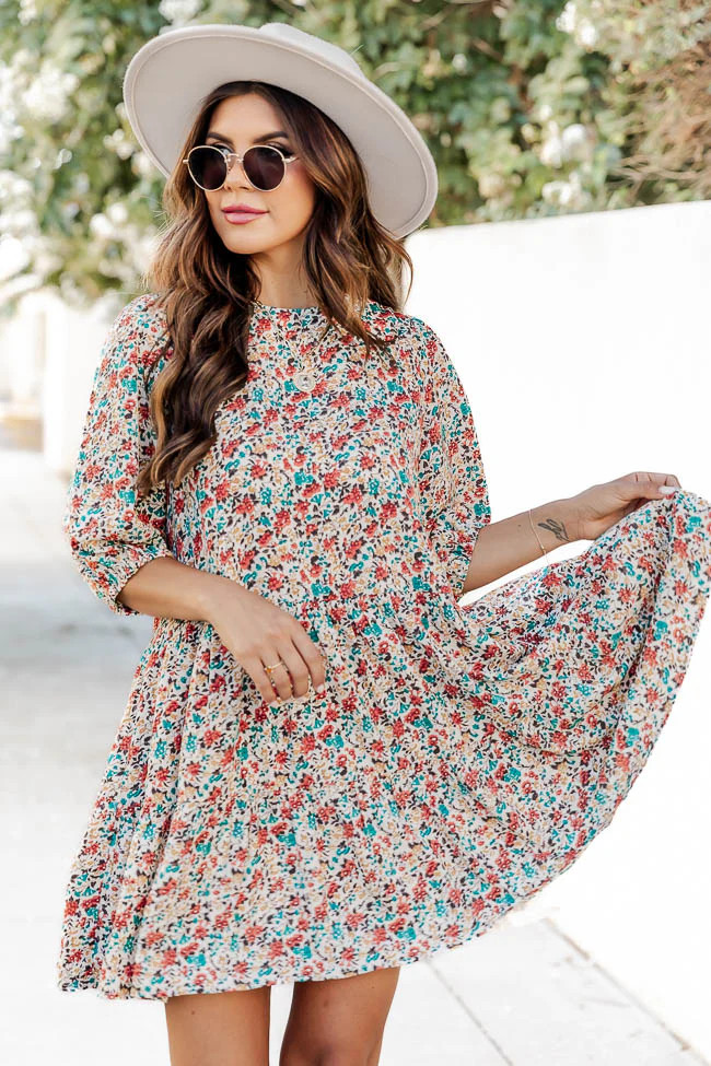 Electric Nights Rust Floral Babydoll Mini Dress | Pink Lily