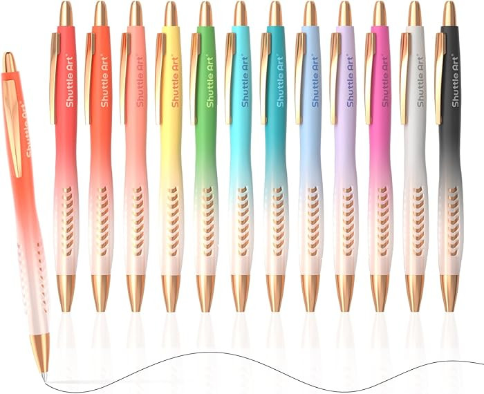 Shuttle Art Fancy Pens Gift Set, 12 Pack Colored Retractable Black Ink Ballpoint Pens, Cute Pens ... | Amazon (US)