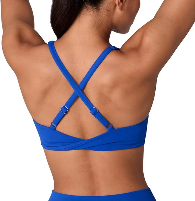 UNISSU Hugcurve Adjustable Twist Cross Back Sports Bra for Women V Neck Wireless Padded Yoga Work... | Amazon (US)