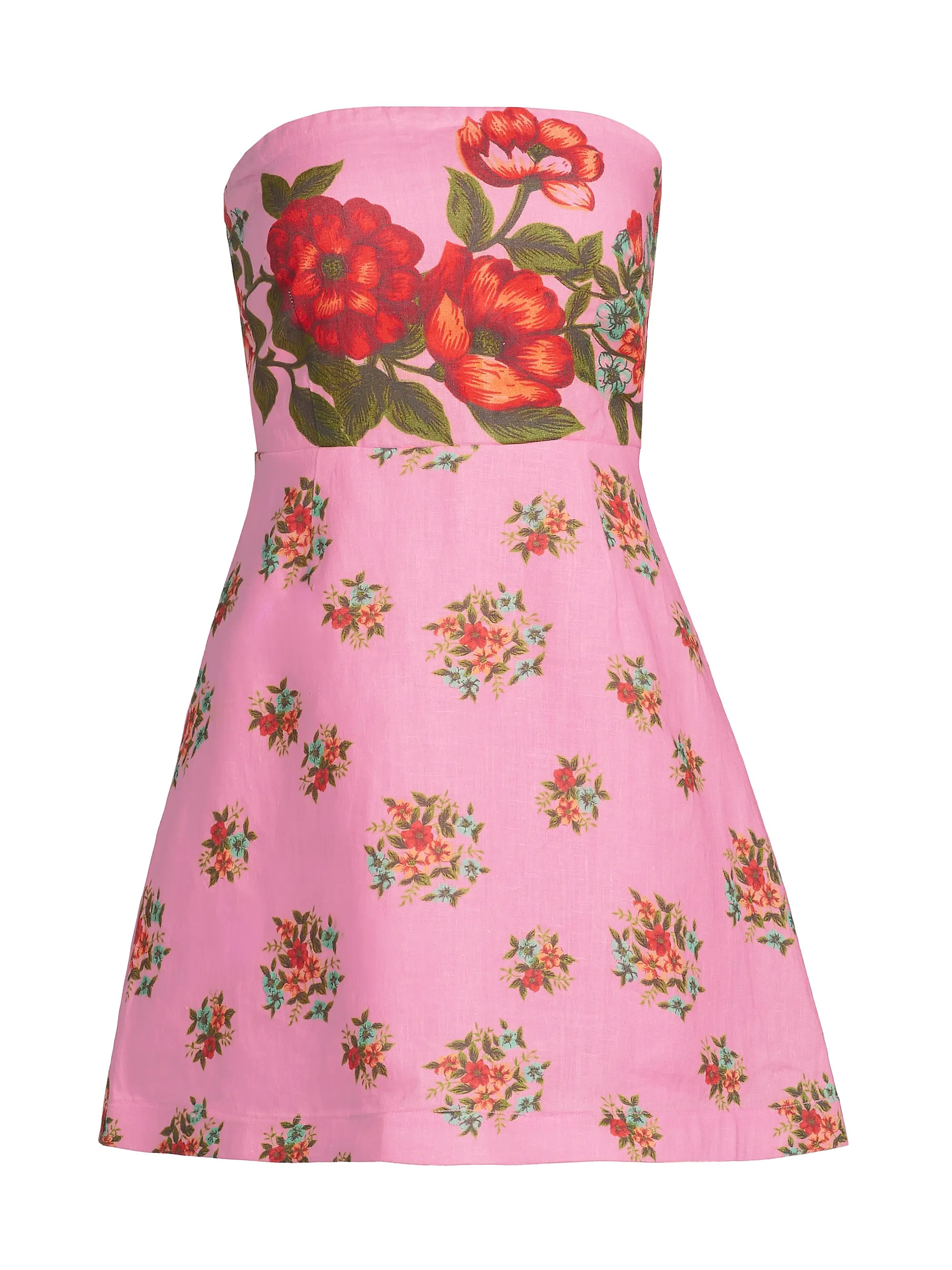 Beatrix Floral Linen Strapless A-Line Minidress | Saks Fifth Avenue