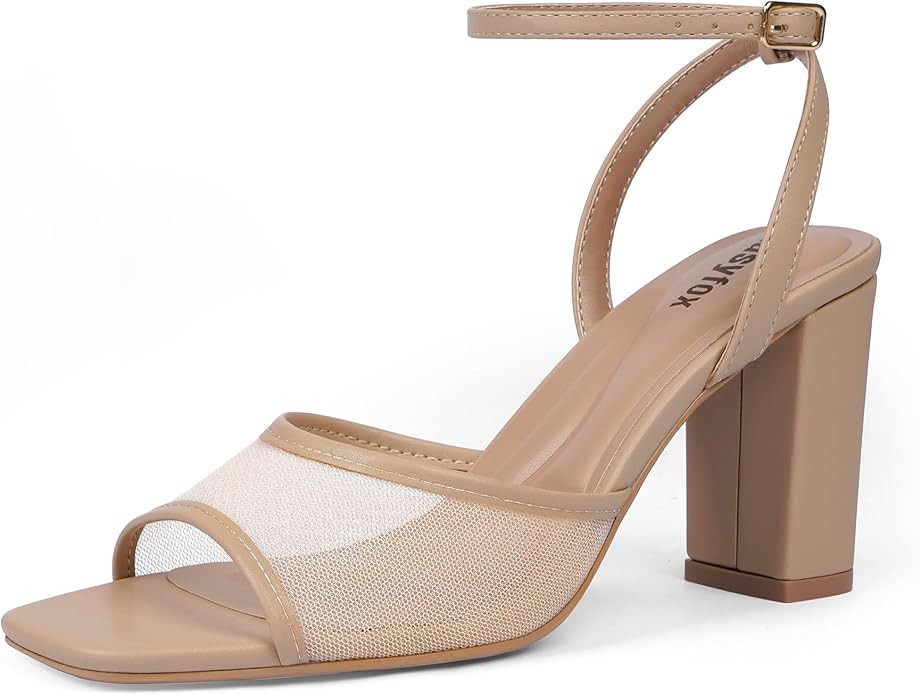 Easyfox Open Toe Chunky Heel Sandals for Women Ankle Strap 3 Inch High Heels Dress Wedding Block ... | Amazon (US)