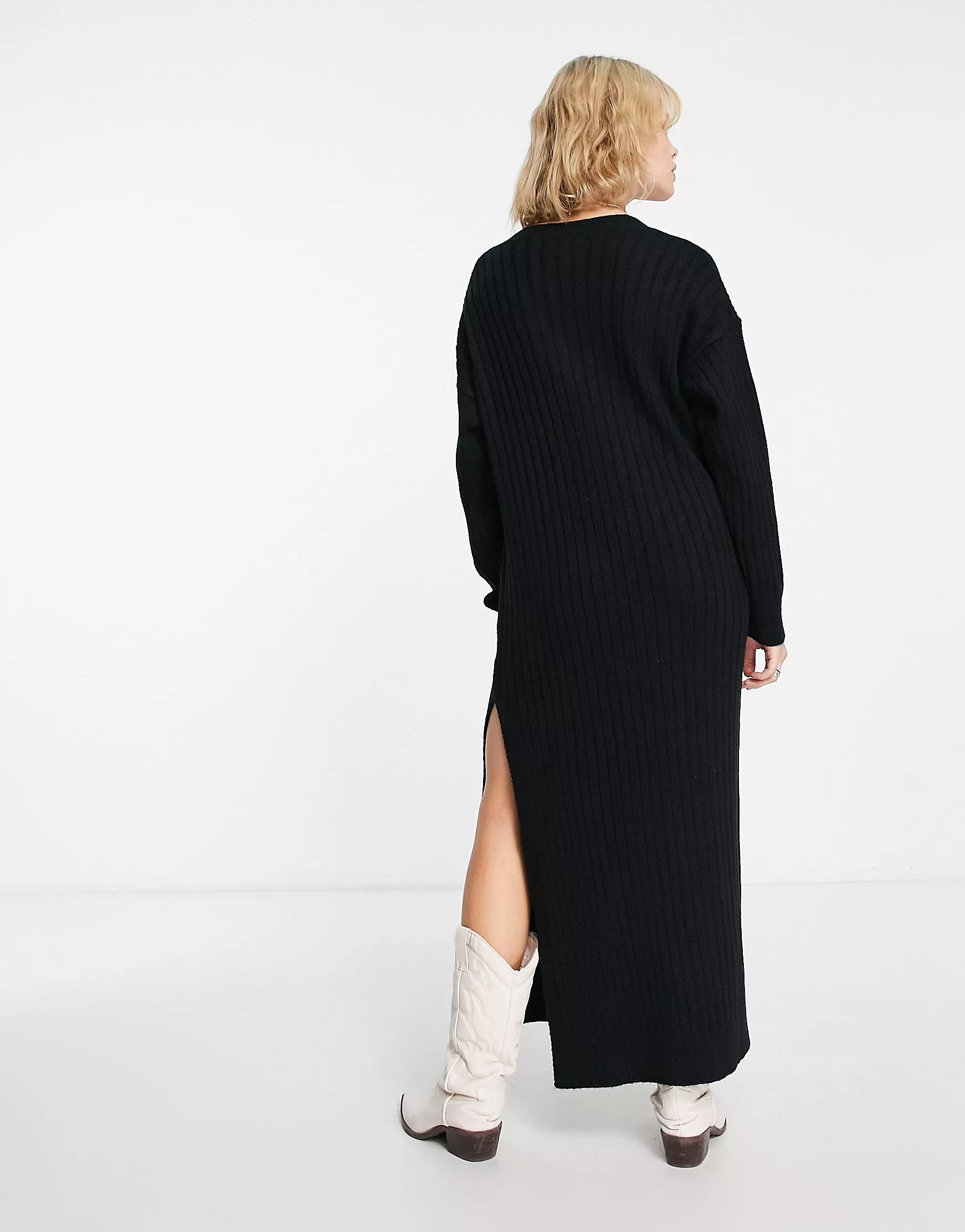 ASOS DESIGN knitted maxi sweater dress with v neck in black | ASOS (Global)