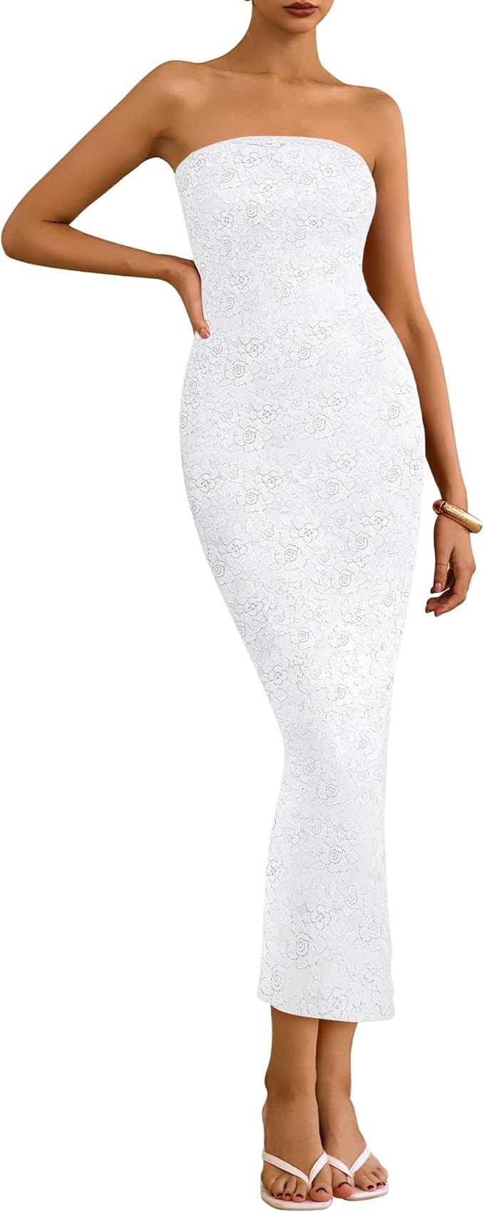 BTFBM Women Strapless Lace Formal Maxi Dress Summer Bodycon Tube Back Slit Cocktail Vacation Beac... | Amazon (US)