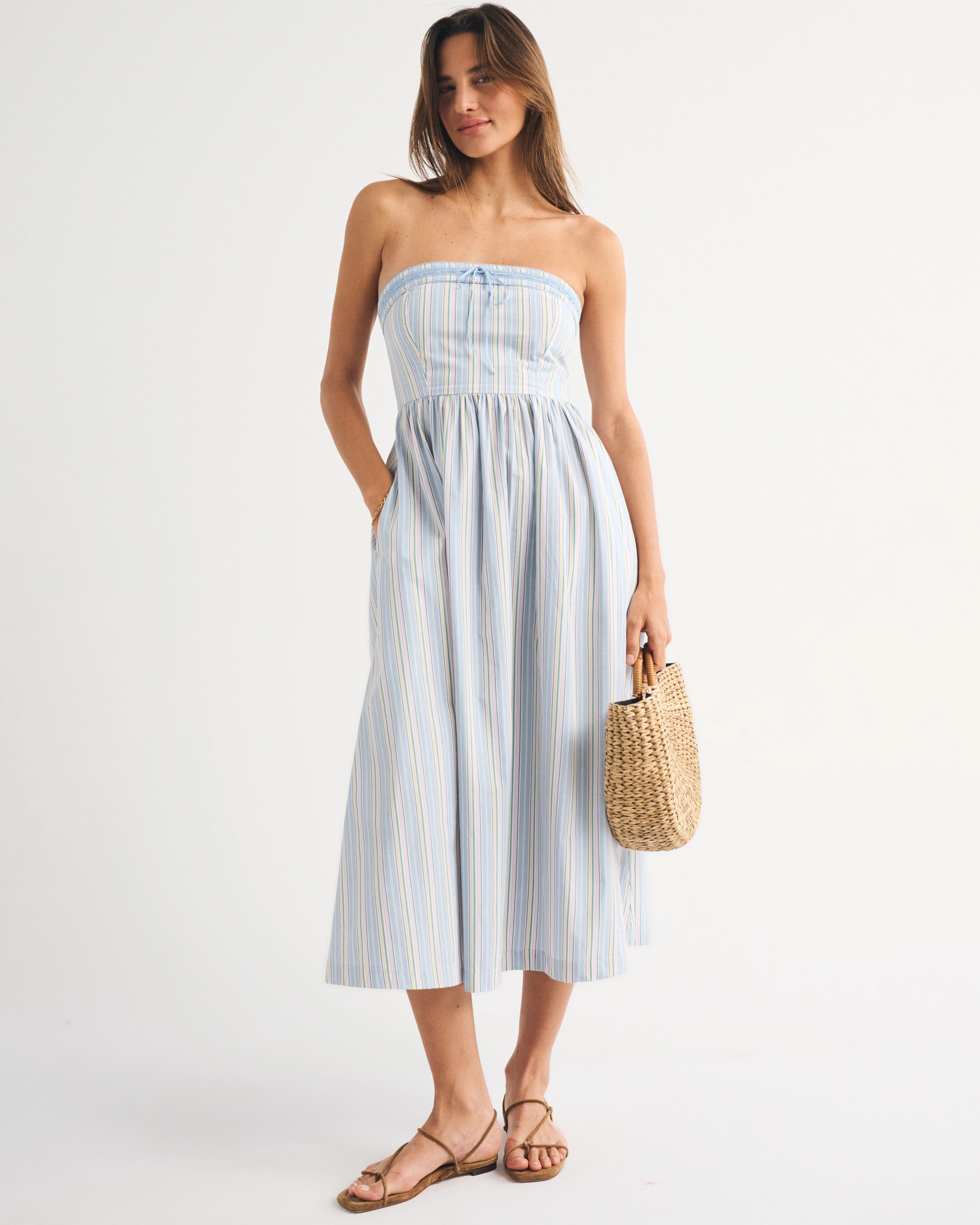 A&F Emerson Strapless Midi Dress | Abercrombie & Fitch (US)