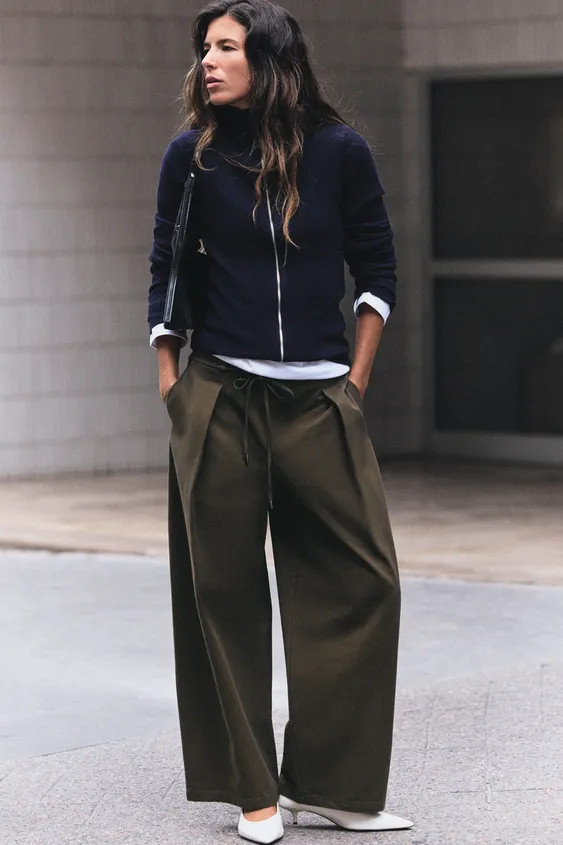 WIDE-LEG DARTED TROUSERS WITH BELT | Zara UK