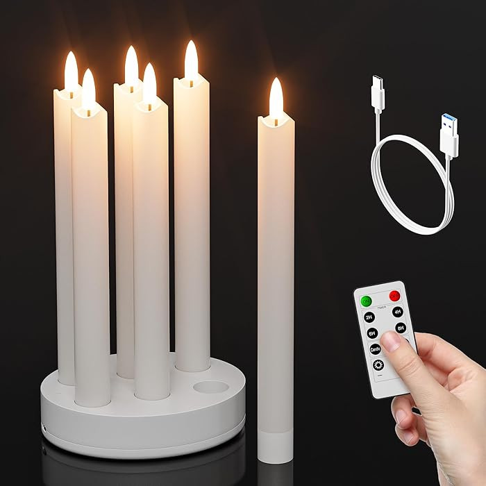 Rechargeable Flameless Taper Candles with Charging Station, Real Waxy LED Candle Flickering with ... | Amazon (US)