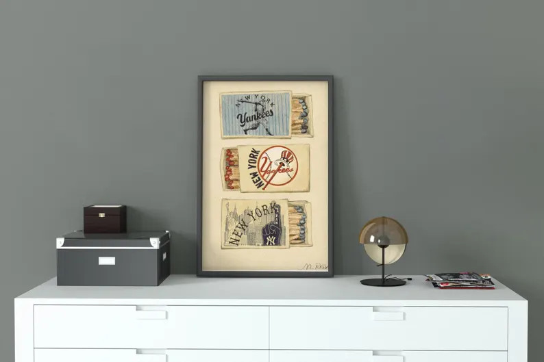 Vintage Yankees Matchbox Watercolor Art Print - Baseball Decor - Etsy | Etsy (Global)